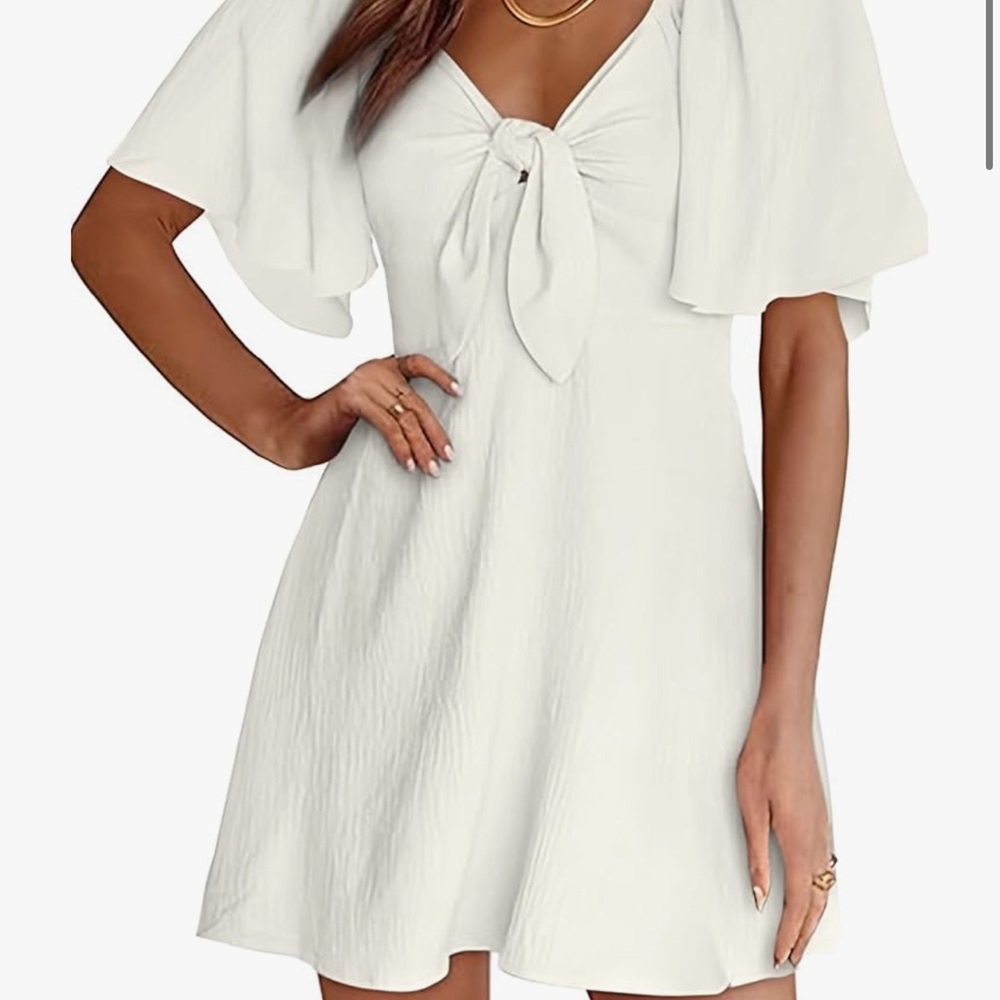 Elegant White Dress with Cape Sleeves- Worn Once